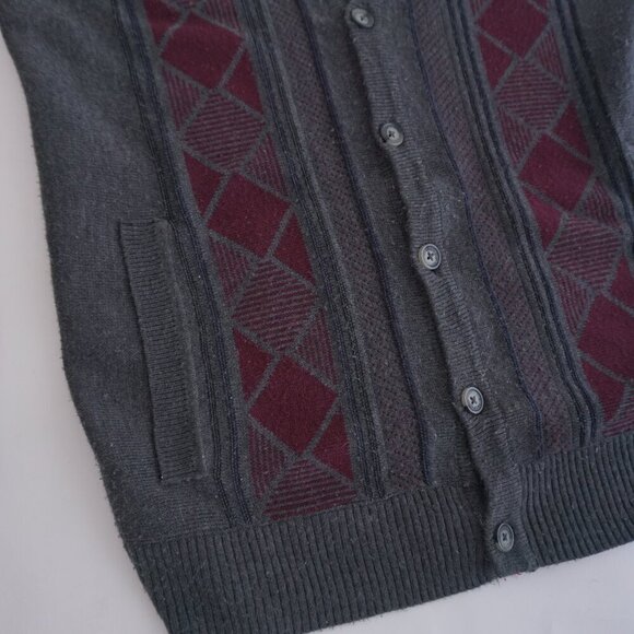 Vintage Arnold Palmer Gray Maroon Eclectic Grandpa Button Up Cardigan Sweater S - Picture 7 of 9